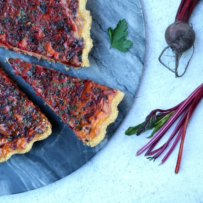 beetroot quiche with egg master seasoning sprinkle