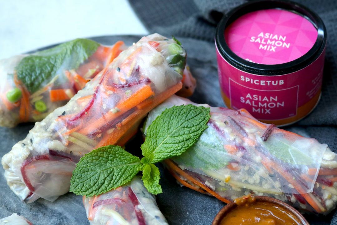 Chicken Rice Paper Rolls w Crunchy Peanut Dipping Sauce