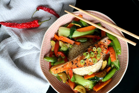 Crispy Skin Asian Style Salmon w Veg